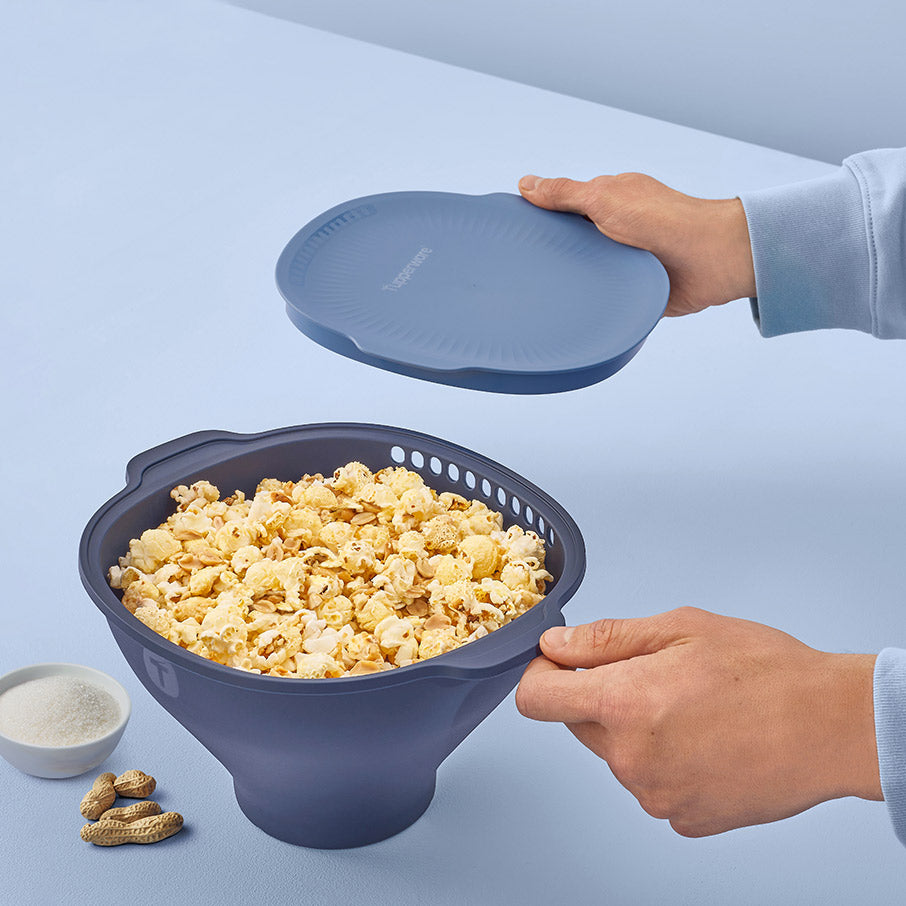 tupperware wow pop magnetronpopcornmaker alles-in-één popcornmaker mineraalblauw nachtzee