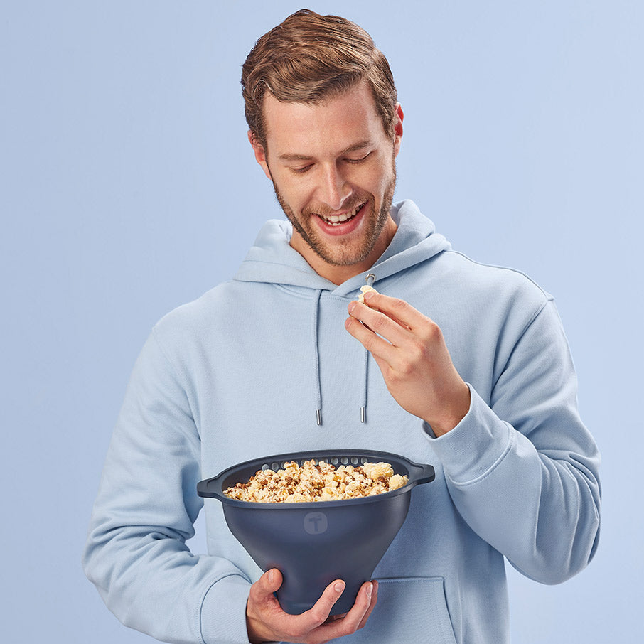 tupperware wow pop magnetronpopcornmaker alles-in-één popcornmaker mineraalblauw nachtzee