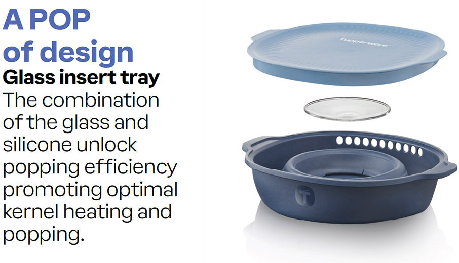 tupperware wow pop magnetronpopcornmaker alles-in-één popcornmaker mineraalblauw nachtzee