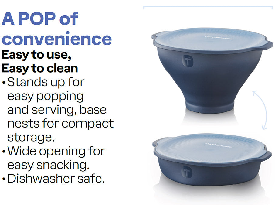 tupperware wow pop magnetronpopcornmaker alles-in-één popcornmaker mineraalblauw nachtzee