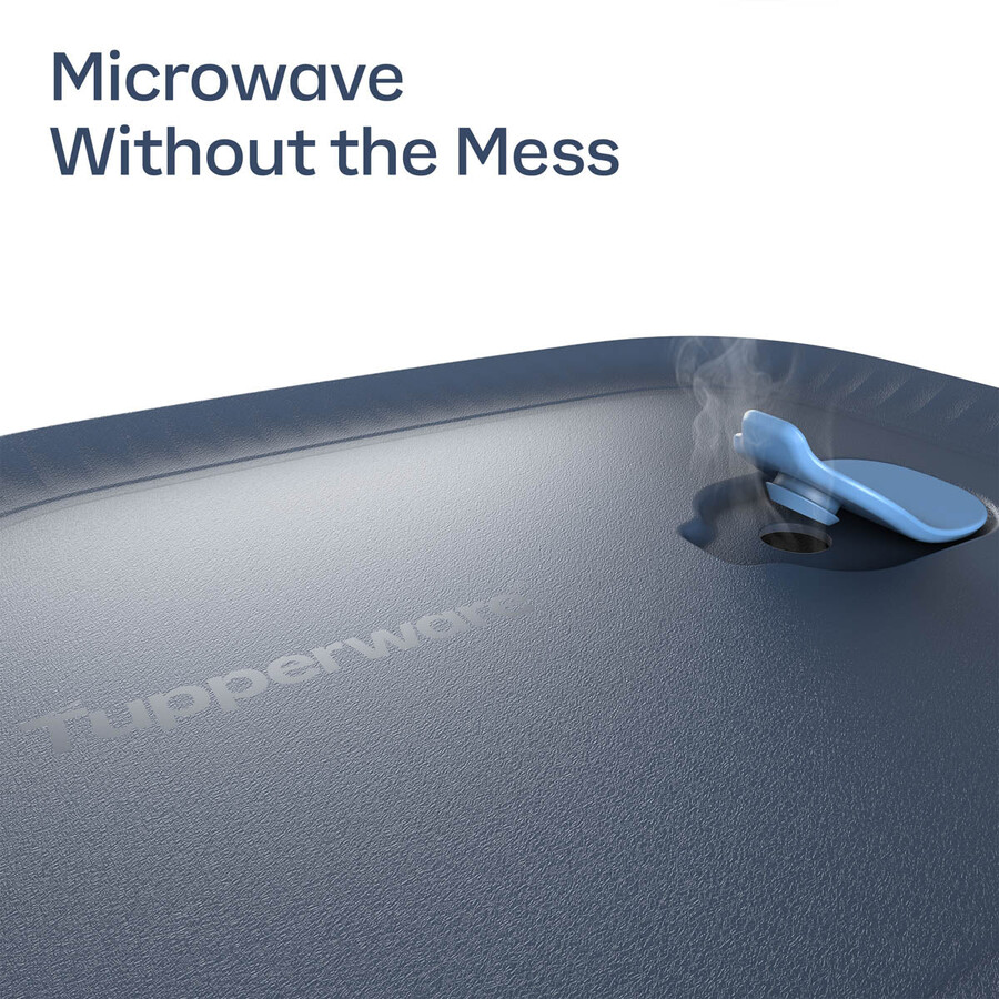 tupperware voila glazen voedselbewaarcontainer rechthoekig medium donkergrijs en blauw deksel