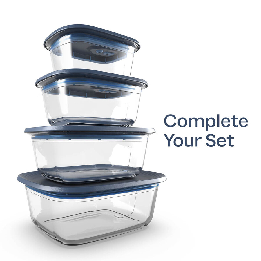 tupperware voila glazen voedselbewaarcontainer rechthoekig groot donkergrijs en blauw deksel